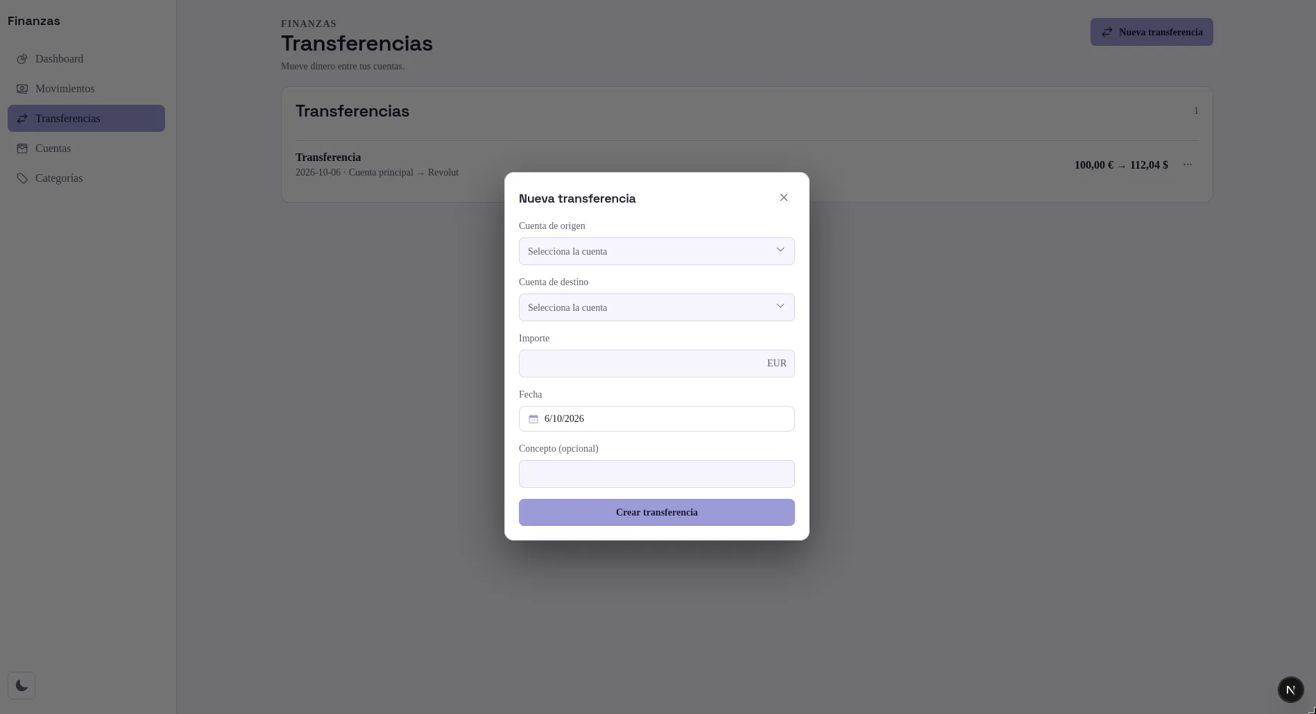 Pantalla 6 de Gestor Financiero Personal