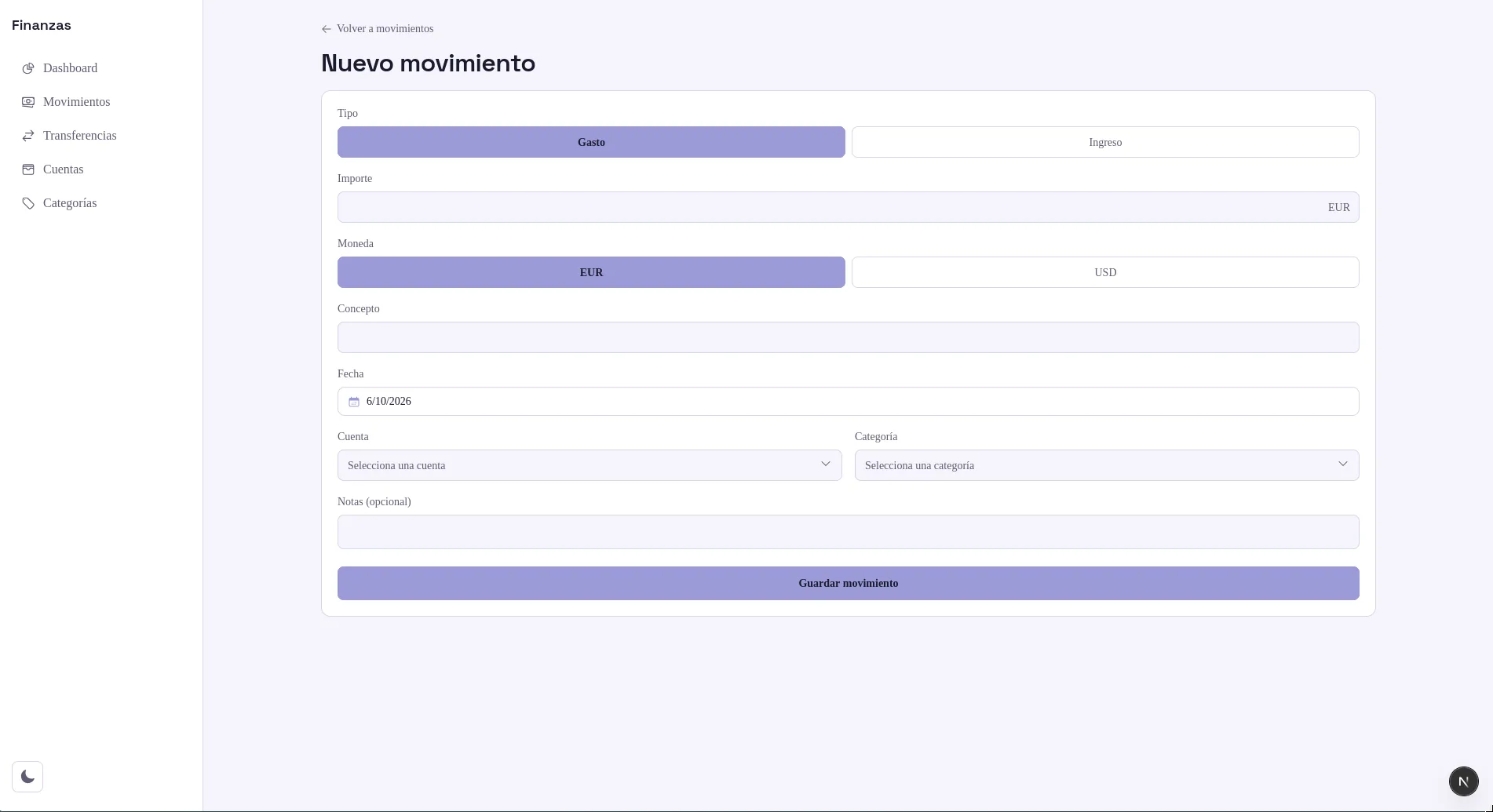 Pantalla 3 de Gestor Financiero Personal